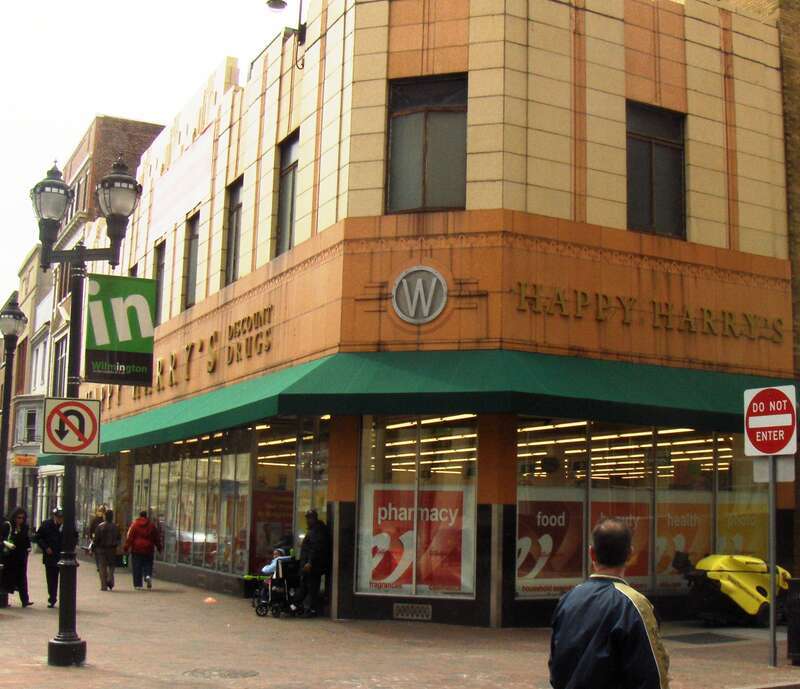 F. W. Woolworth Building at 9t &amp;amp; Market Streets in downtown Wilmington, Delaware, now a Happy Harry's Drug Store owned by Walgreens. Art Deco structure now listed on the National Registry of Historic Places.