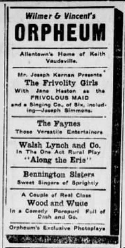 Orpheum Theater Ad Allentown PA