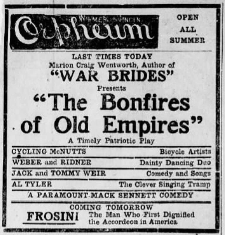 Orpheum Vaudeville Theater Newspaper Ad Allentown PA