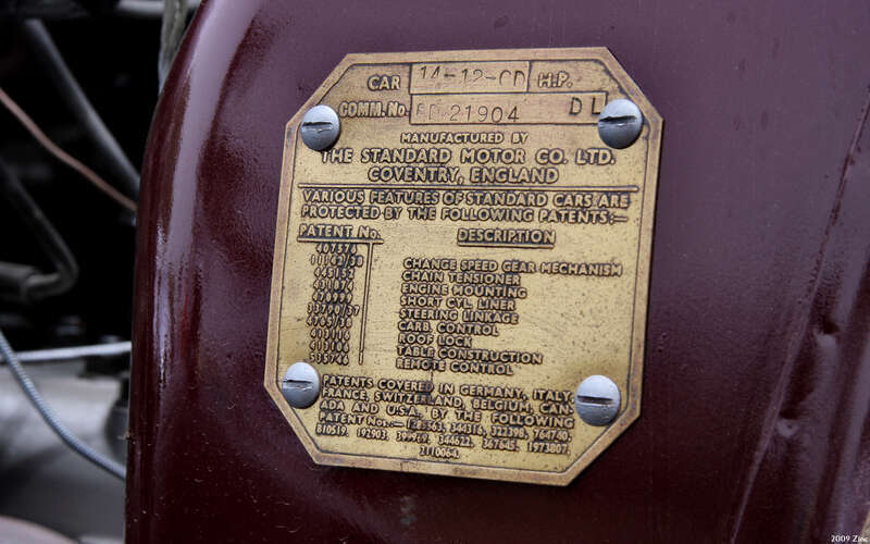 identification plate 1948 Standard 14 at British Marques - Oxnard, CA, Aug 9, 2009
