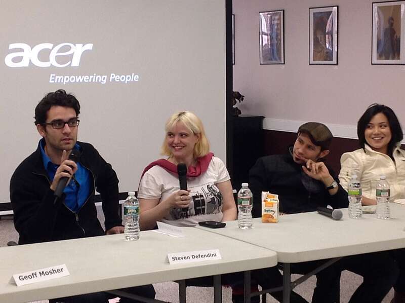 Panel discussion on the topic of Comics as a Legitimate Art Form on Day 1 of the first annual Artists Assemble! comics festival at the William V. Musto Cultural Center in Union City, New Jersey, February 2, 2013. From left to right:
