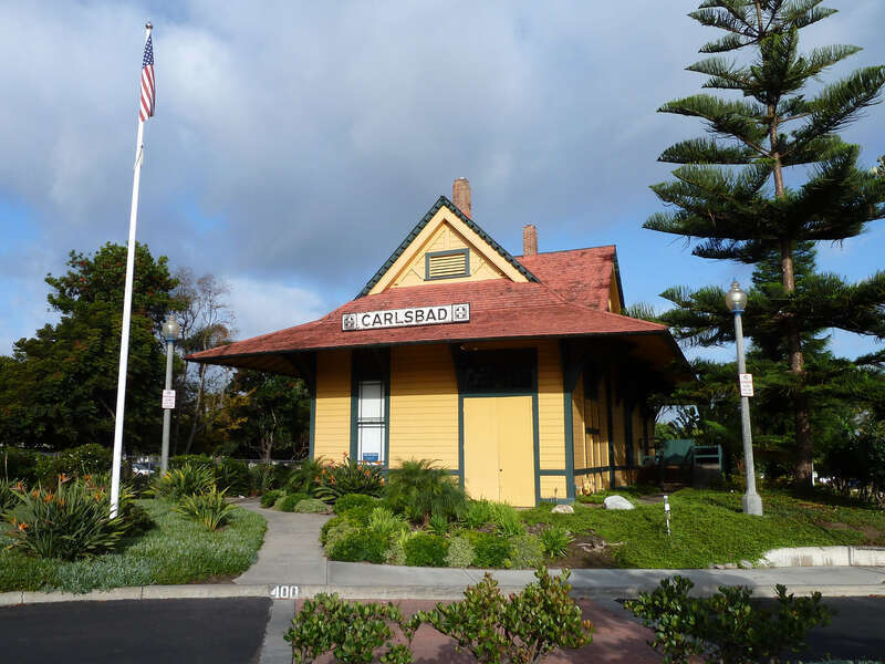 Carlsbad Santa Fe Depot, now home of the city's Visitor's Information Center, Carlsbad, California, USA.