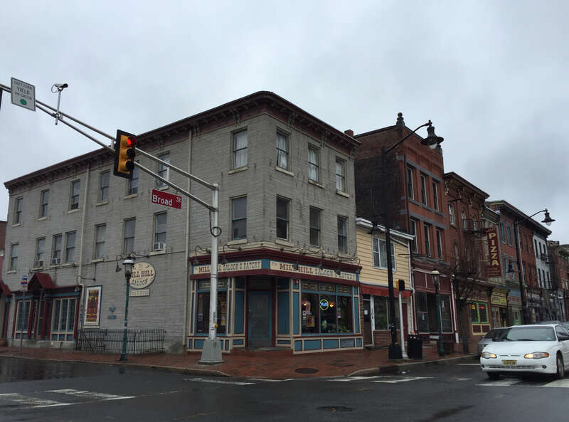 Buildings at the intersection of South Broad Street (U.S. Route 206) and Market Street in the Mill Hill section of Trenton, New Jersey
