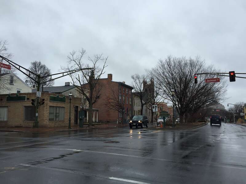 View east along Market Street at the intersection with Jackson Street in the Mill Hill section of Trenton, New Jersey