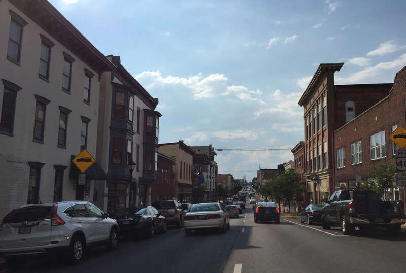 View west along U.S. Route 40 (Franklin Street) at Potomac Street in Hagerstown, Washington County, Maryland