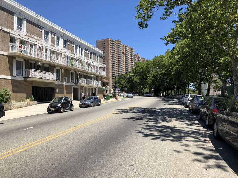 View north along Hudson County Route 505 (John F Kennedy Boulevard East) between 51st Street and 54th Street in West New York, Hudson County, New Jersey