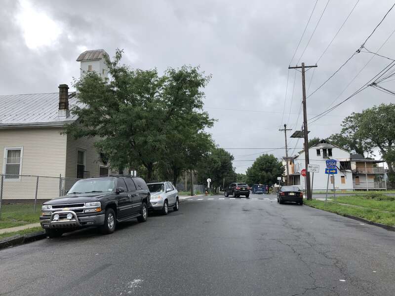 View west along Passaic County Route 504 (Holsman Street) between Main Street and Haledon Avenue in Paterson, Passaic County, New Jersey