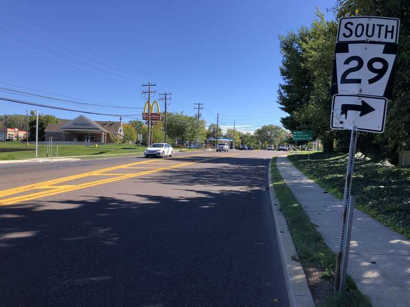 View south along Pennsylvania State Route 29 (Cedar Crest Boulevard) just south of Eagle Drive in Emmaus, Lehigh County, Pennsylvania