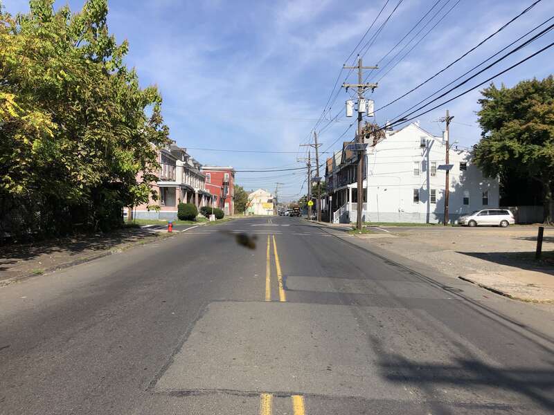 View north along Mercer County Route 622 (Olden Avenue) between Taylor Street/Lawrence Street and Dickinson Street in Trenton, Mercer County, New Jersey