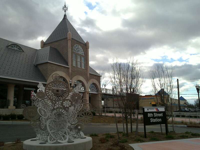This is a picture of the 8th street HBLR station in Bayonne, NJ, USA after most of the construction was completed.