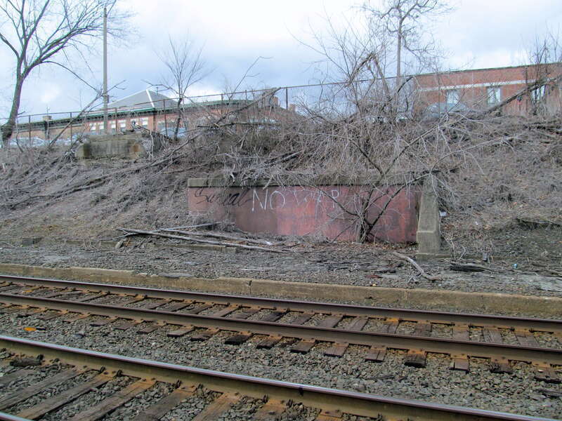 Abandoned shelter at Newtonville station in March 2013
