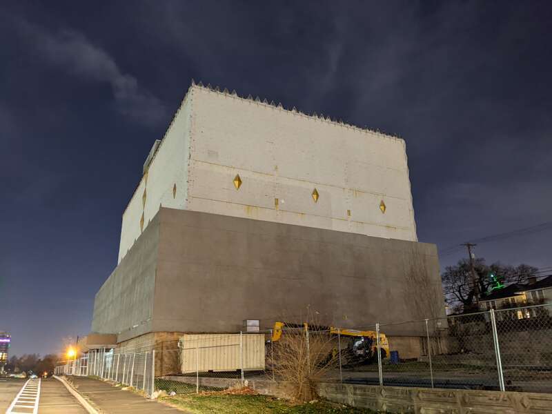 Abundant Life Building at night, NE corner, Tulsa, OK