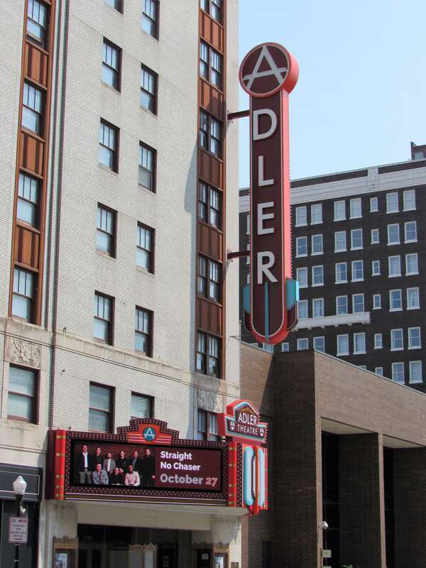 The marquee for the Adler Theatre that was built in 2018.