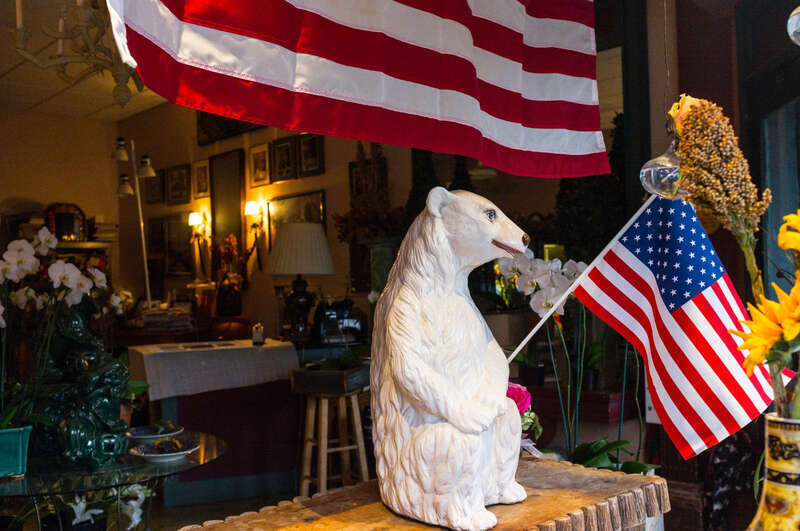 Mountain Brook Flower shop is very creative and Polar Bear is always doing something interesting, such as holding an American flag going into Labor Day
