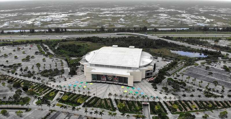 An aerial shot of the BB&amp;amp;T Center in Sunrise, Florida which is also home to the Florida Panthers hockey team.