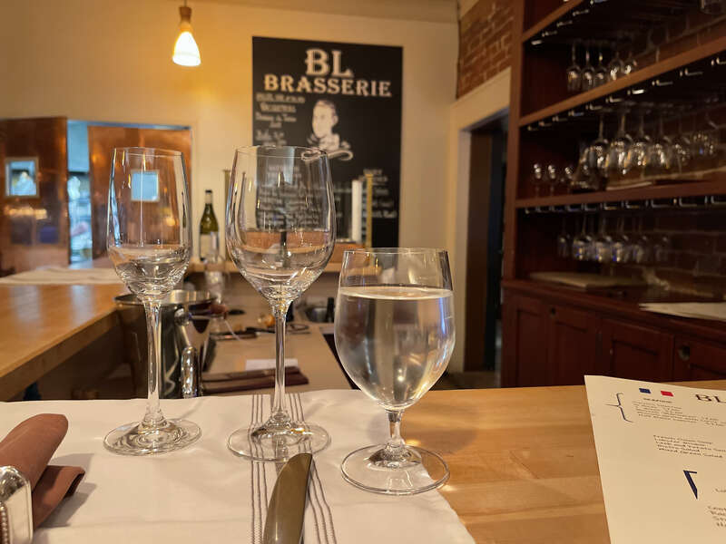 Place setting at the bar at BL Brasserie in Paso Robles, California.