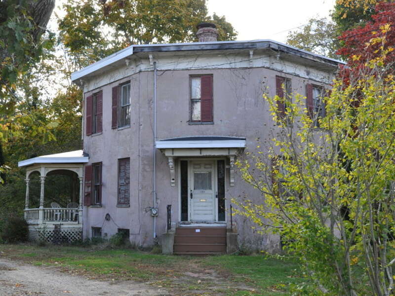 Capt. Rodney J. Baxter House, an octagonal house with octagonal carriage barn, Barnstable (Hyannis), Massachusetts.