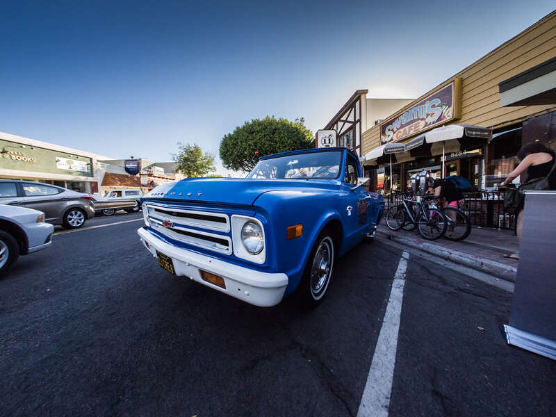 500px provided description: An old Chevy truck seen at the La Mesa car show. [#blue ,#fisheye ,#truck ,#chevrolet ,#chevy ,#defished]