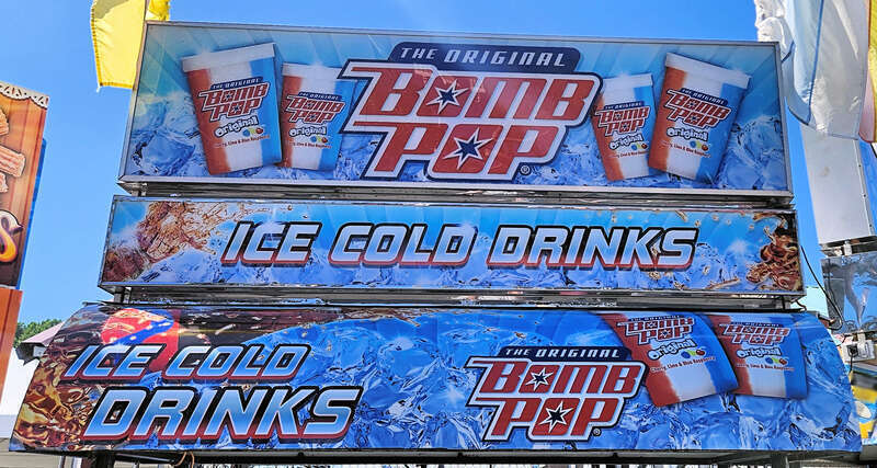 Bomb Pop food stand at the Orange County Fair in Costa Mesa, California, USA.