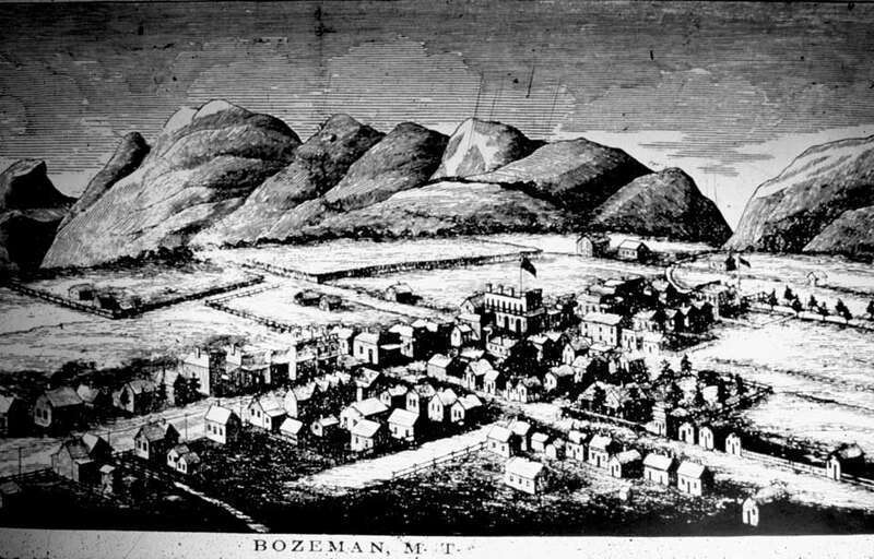 A drawing of Bozeman, Montana, from 1872, provided by the city of Bozeman.