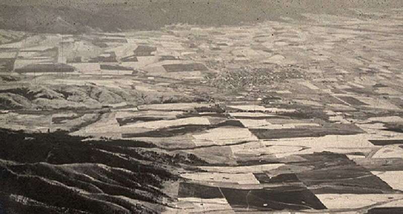 An aerial photo of Bozeman, Montana, from 1935, provided by the city of Bozeman.