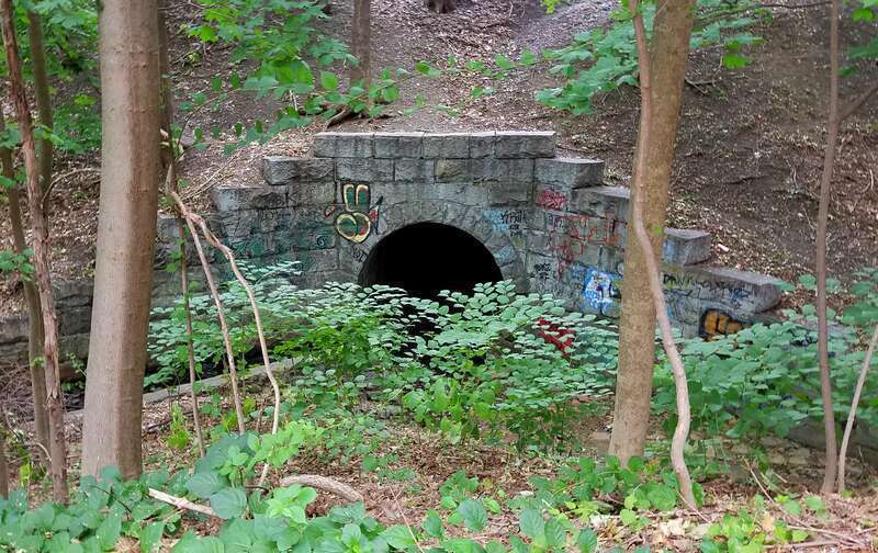 Original bridge over Mill Brook - Lexington and West Cambridge Railroad - Arlington, Massachusetts, USA.