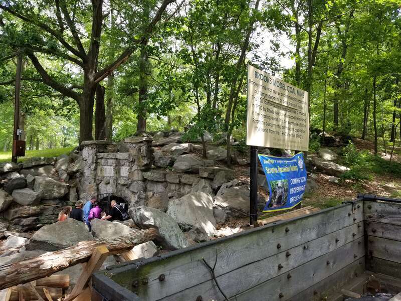 Outside of Brooks Mine, a show mine in Nay Aug Park, prior to rehabilitation in 2023