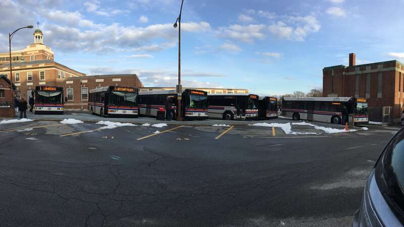 MVRTA buses at Washington Square Transit Station in December 2017