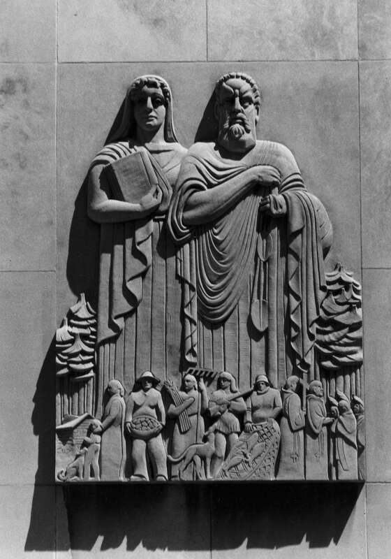 Sculpture by Carlton W. Angell on the Washtenaw County Court House, Ann Arbor, Michigan, built 1954