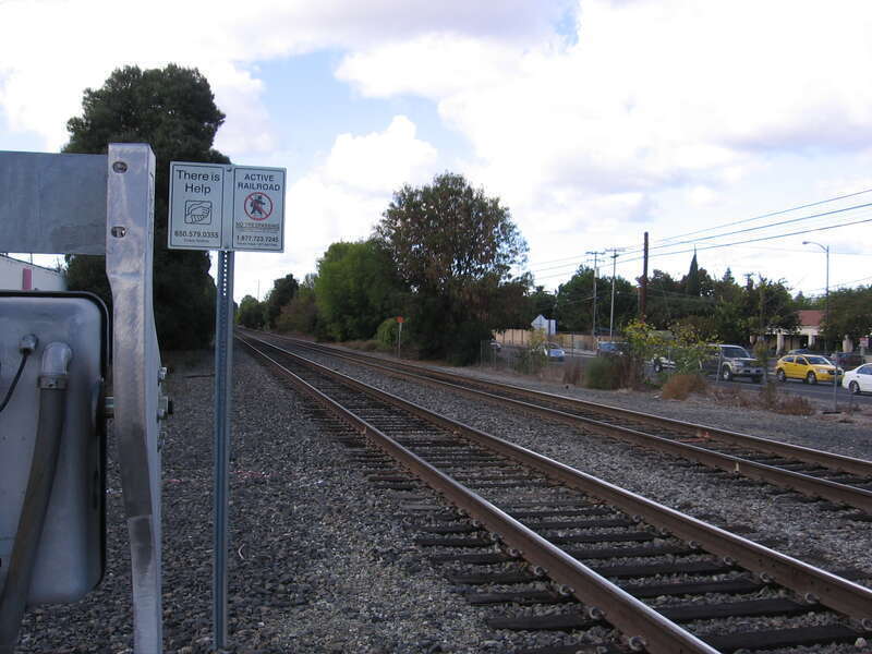 Rail tracks at the site of the former Castro Station in Mountain View, California.