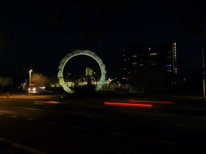 Central Phoenix, AZ:  View SE, Valley Metro Camelback Transit Station, Landmark Towers Condominiums High Rise, 2011
