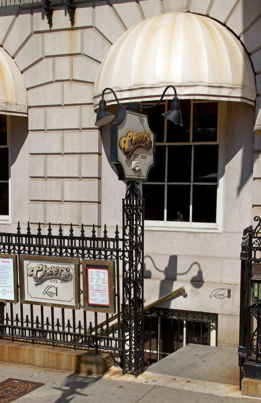 &quot;Where everybody knows your name&quot;

Although there is a 'pub' down the stairs now, when the program was first made the signs were just a mock-up