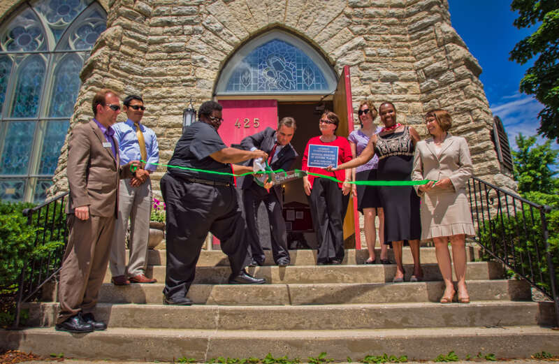 Christ Episcopal Church Complex, 425 Cherry St. Green Bay
Green Bay Mayor Jim Schmitt cuts the ribbon to mark the Church being registered on the historic register.