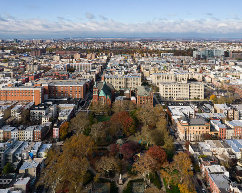 Church Square Park to the west, Hoboken, New Jersey.