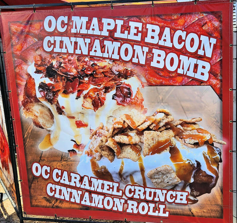 Cinnamon roll food stand at the Orange County Fair in Costa Mesa, California, USA.