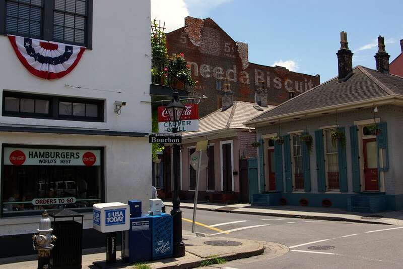 Clover Grill on Bourbon Street and ghost sign, French Quarter, New Orleans