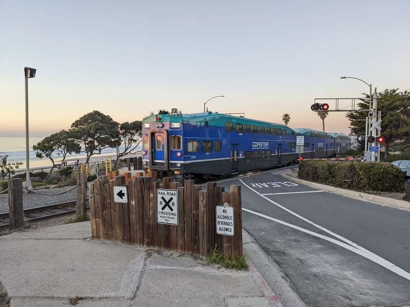 NCTD Coaster Train Crossing Coast Blvd near Powerhouse Park in Del Mar CA