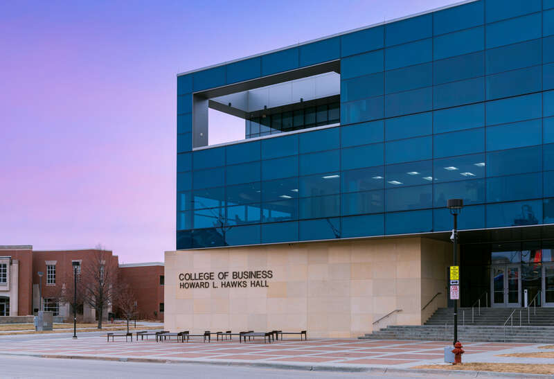 The University of NebraskaâLincoln's College of Business at Howard L. Hawks Hall at Vine Street and N. 14th Street in Lincoln, Nebraska.