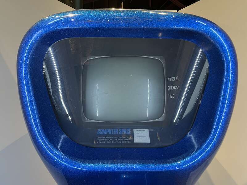 Monitor close up for a Computer Space arcade game.