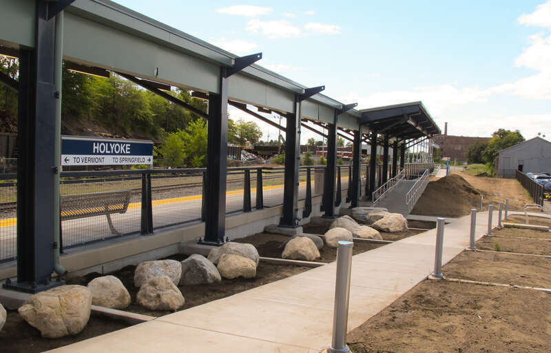 An image of the new Depot Square Railroad Station in Holyoke, Massachusetts on opening day.