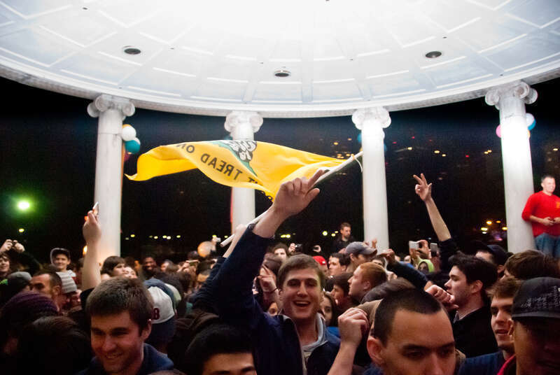 Early morning, May 2, 2011, hours after President Obama announced Osama bin Laden's death.

Boston Common.