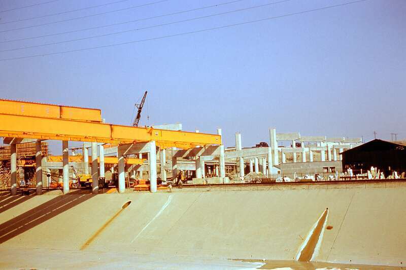 Photograph of East LA Interchange - LA River Bridge construction 1959. View across L.A. River &quot;1-29-59 Winkler&quot;