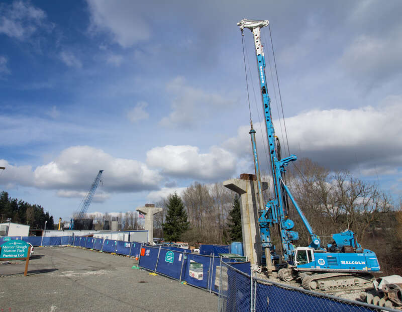 Looking at the area just south of the former South Bellevue Park &amp;amp; Ride where column construction is taking place