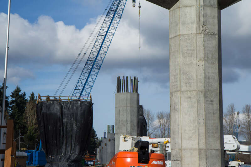 Looking at the area just south of the former South Bellevue Park &amp;amp; Ride where column construction is taking place