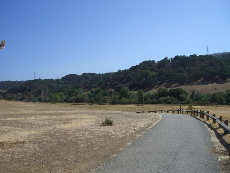 fenced path curving downhill