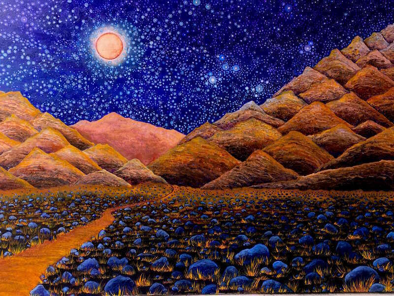 Digital photograph of an original painting by Clark Thomas Carlton painted in acrylics on canvas and inspired by the San Jacinto mountains of Palm Springs, California.