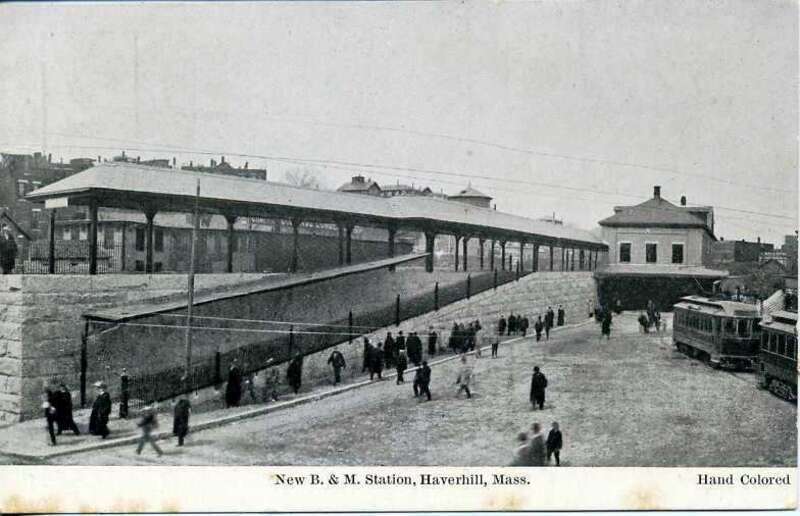 Undivided back postcard of the Boston &amp;amp; Maine Railroad's Haverhill station. It is from between 1905 (when grade separation was conducted in Haverhill) and 1907 (when divided back postcards entered use).