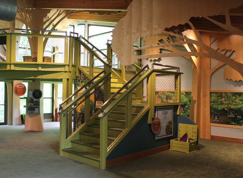 Holliday Park Nature Center. Exhibits designed and built by Taylor Studios, Inc. 
Indianapolis, IN
Overview of exhibit gallery with large photographic murals, crawl-through exhibit base, nature theming and water table.

www.taylorstudios.com