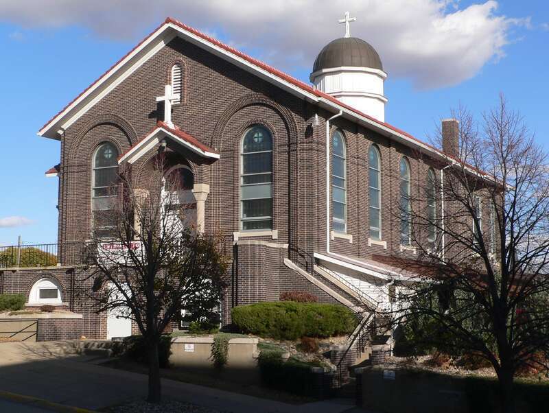 Holy Trinity Greek Orthodox Church, located at 900 6th Street in Sioux City, Iowa; seen from the southwest.