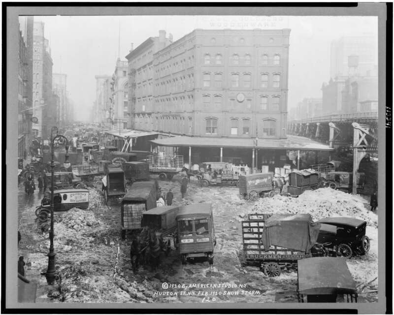 Title: Hudson St., N.Y. Feb. 1920 snow storm
Abstract/medium: 1 photographic print.

(Location: picture should be taken from the then existing staircase to Chambers Street Station of Sixth Avenue Line.)